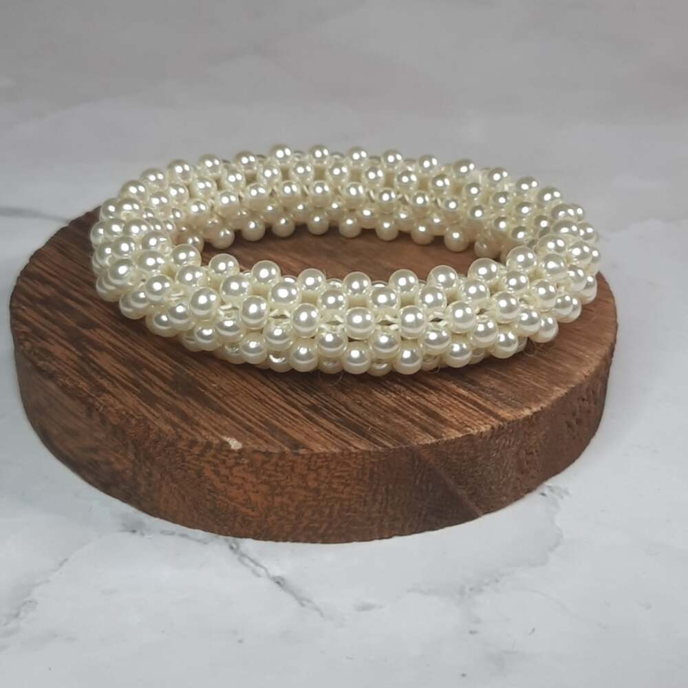 Faux Pearl Beaded Stretch Bangle Bracelet
